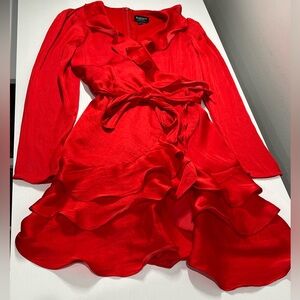 BARDOT JUNIOR Girls Red Ruffle Wrap Dress Long Sleeve‎ Tie Waist Size 10